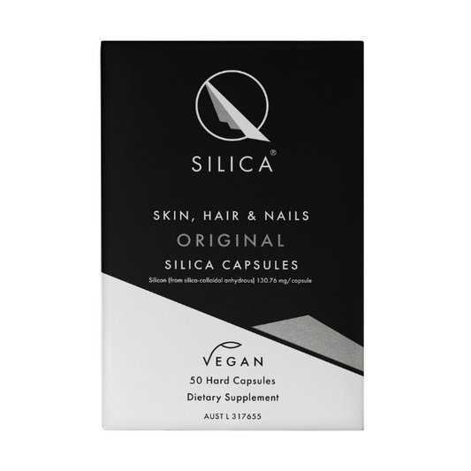 Qsilica Colloidal Silica Hair Skin Nail 50 caps  Qsilica Colloidal silica capsules offers a convenient form of colloidal silica, a dietary mineral that may support skin, hair and nail health.  Formulated to nourish from within, Qsilica capsules may  support skin health.