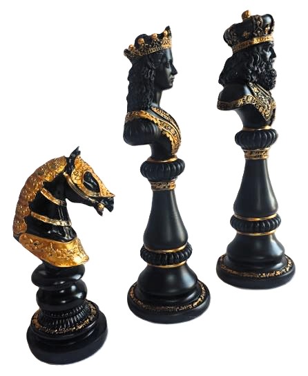 Imperial Chess Pieces Black & Gold King, Queen & Knight