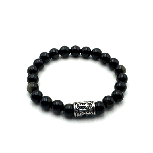 Rune Bracelet Golden Black Obsidian Algiz