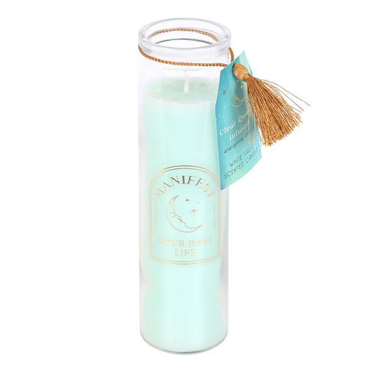 White Sage Tube Candle Clear Quartz Crystals