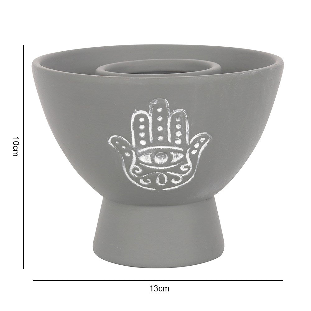 Hamsa Grey Terracotta Smudge Bowl