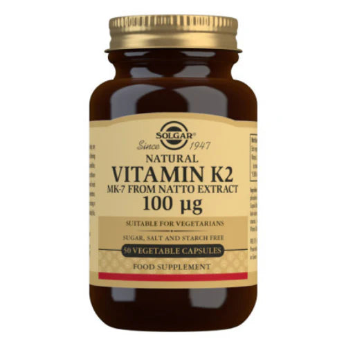 Solgar Natural Vitamin K2 (MK-7) 100 ug 50 Vegetable Capsules