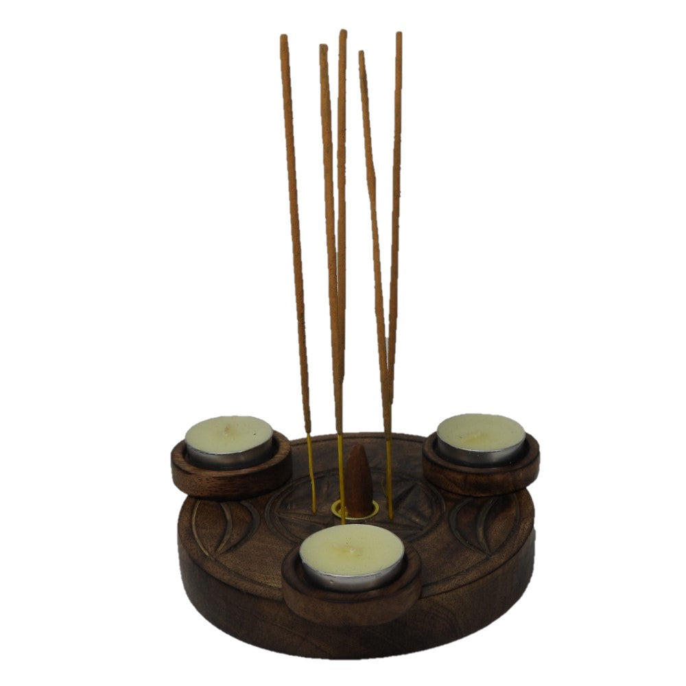 Triple Moon Incense/Tealight Burner 6.5 inch