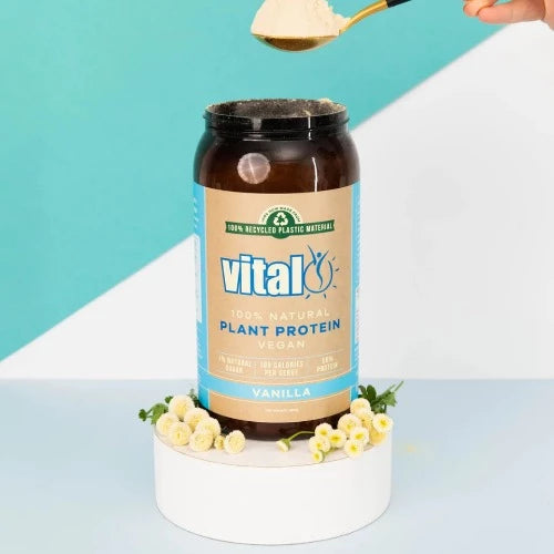 Vital Plant Protein Vanilla 1kg 1st Stop, Marshall's Health Shop!  If you’re looking for a protein supplement to help your body function at its best, you can rely on Vital Protein Powder. It contains over 18 amino acids, matching the profile of whey proteins which is unique for a vegetable protein. The protein is extracted from the highest quality European golden peas. This complete protein digests easily without causing bloating.