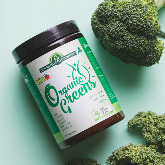 Vital Organic Greens 200gm 1st Stop, Marshall's Health Shop!  Organic Greens is a combination of 6 nutrient rich, green superfood ingredients to support energy, immunity and overall health.*