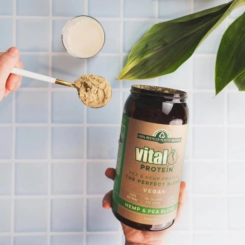 Vital Plant Protein Pea and Hemp 500g 1st Stop, Marshall's Health Shop!  Introducing the newest addition to the Vital range, the Vital Pea & Hemp Protein blend! With 30% Canadian hemp protein powder combined with our Vanilla Vital Protein (70%), we have created a nutritious, all-natural, superior plant protein!