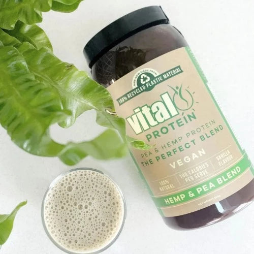 Vital Plant Protein Pea and Hemp 500g 1st Stop, Marshall's Health Shop! Introducing the newest addition to the Vital range, the Vital Pea & Hemp Protein blend! With 30% Canadian hemp protein powder combined with our Vanilla Vital Protein (70%), we have created a nutritious, all-natural, superior plant protein!