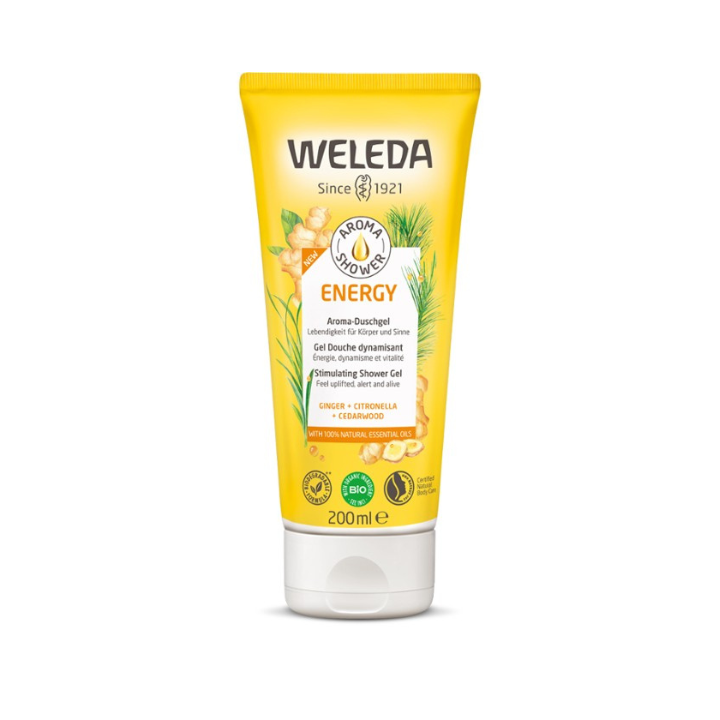 Weleda Aroma Shower Energy 200ml 1st Stop, Marshall's Health Shop! Stimulating Shower Gel Boost yourself with energy. Inspire your day with the stimulating, 100% natural fragrance of ginger, citronella and cedarwood. Biodegradable formula.