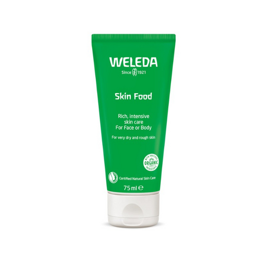 Weleda Skin Food 1st Stop, Marshall's Health Shop!  The ultimate natural moisturiser for dry, rough skin everywhere  If there’s just one thing you need to take to a desert island, it’s this little green magic tube. Skin Food is a saviour of dry, rough skin on faces, elbows, hands and feet – wherever you take a lot out of your skin, let Skin Food put it back in.