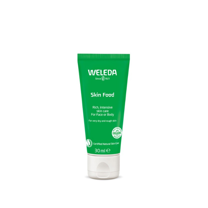 Weleda Skin Food 1st Stop, Marshall's Health Shop! The ultimate natural moisturiser for dry, rough skin everywhere If there’s just one thing you need to take to a desert island, it’s this little green magic tube. Skin Food is a saviour of dry, rough skin on faces, elbows, hands and feet – wherever you take a lot out of your skin, let Skin Food put it back in.