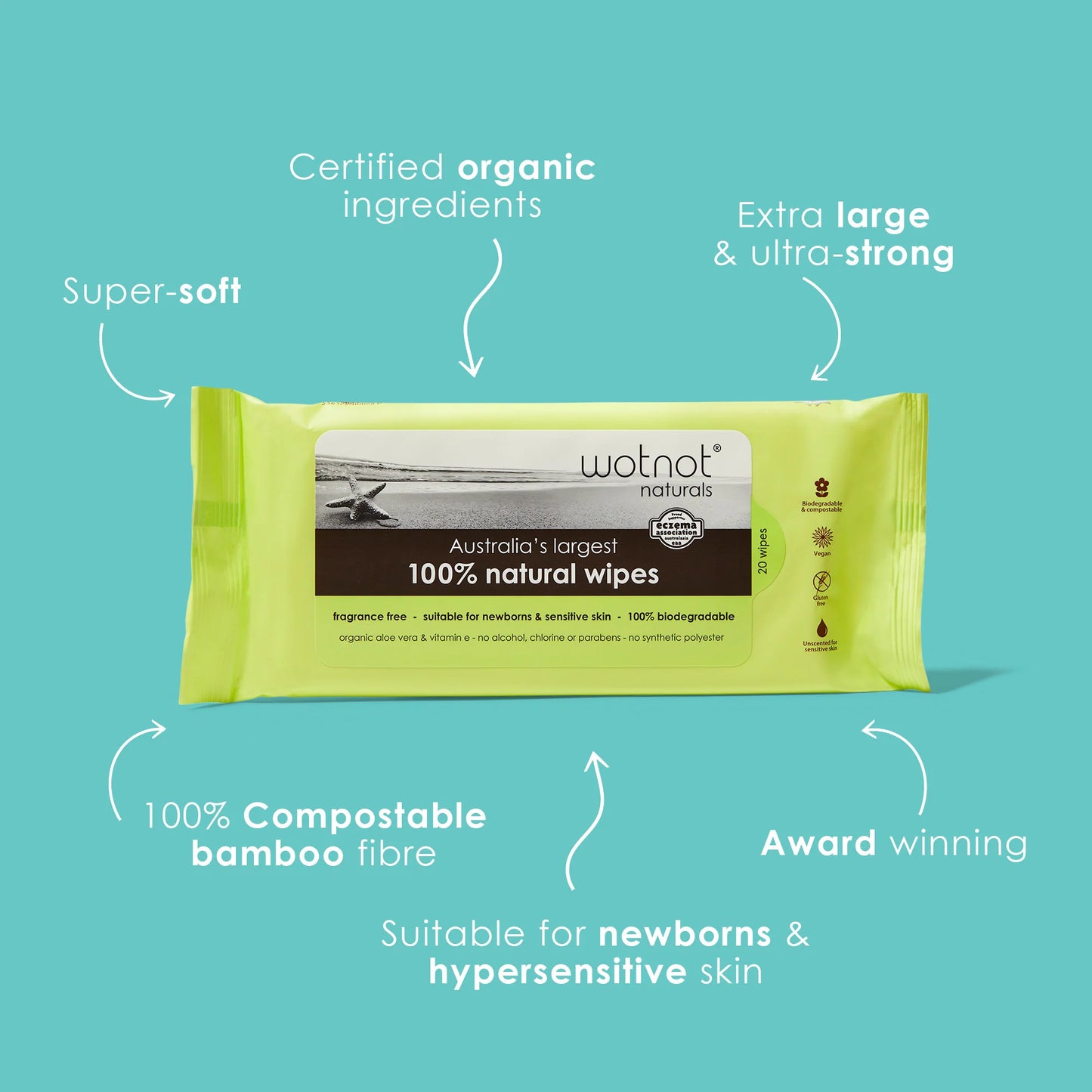 Wotnot 100% Natural Biodegradable General Wipes 20 sheets
