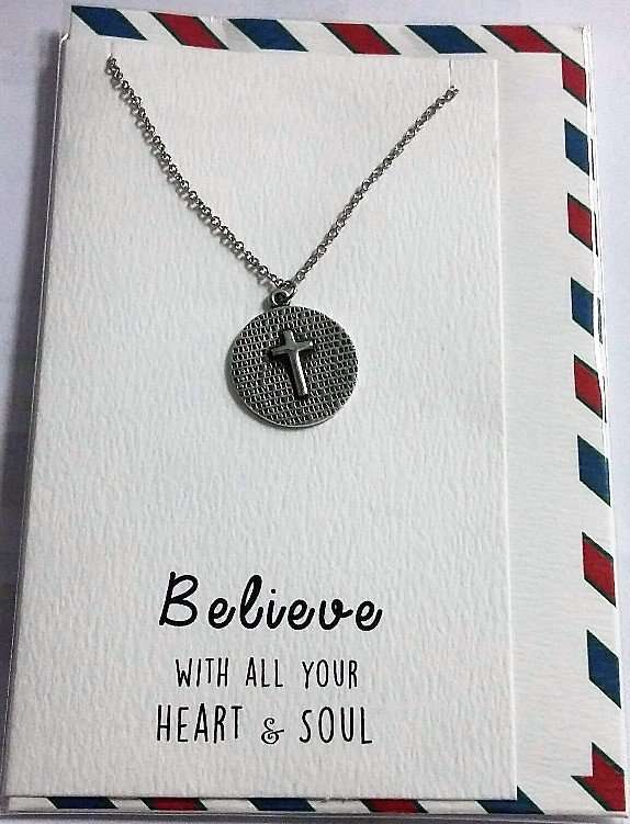 Pewter Pendant Believe on a Card & Envelope