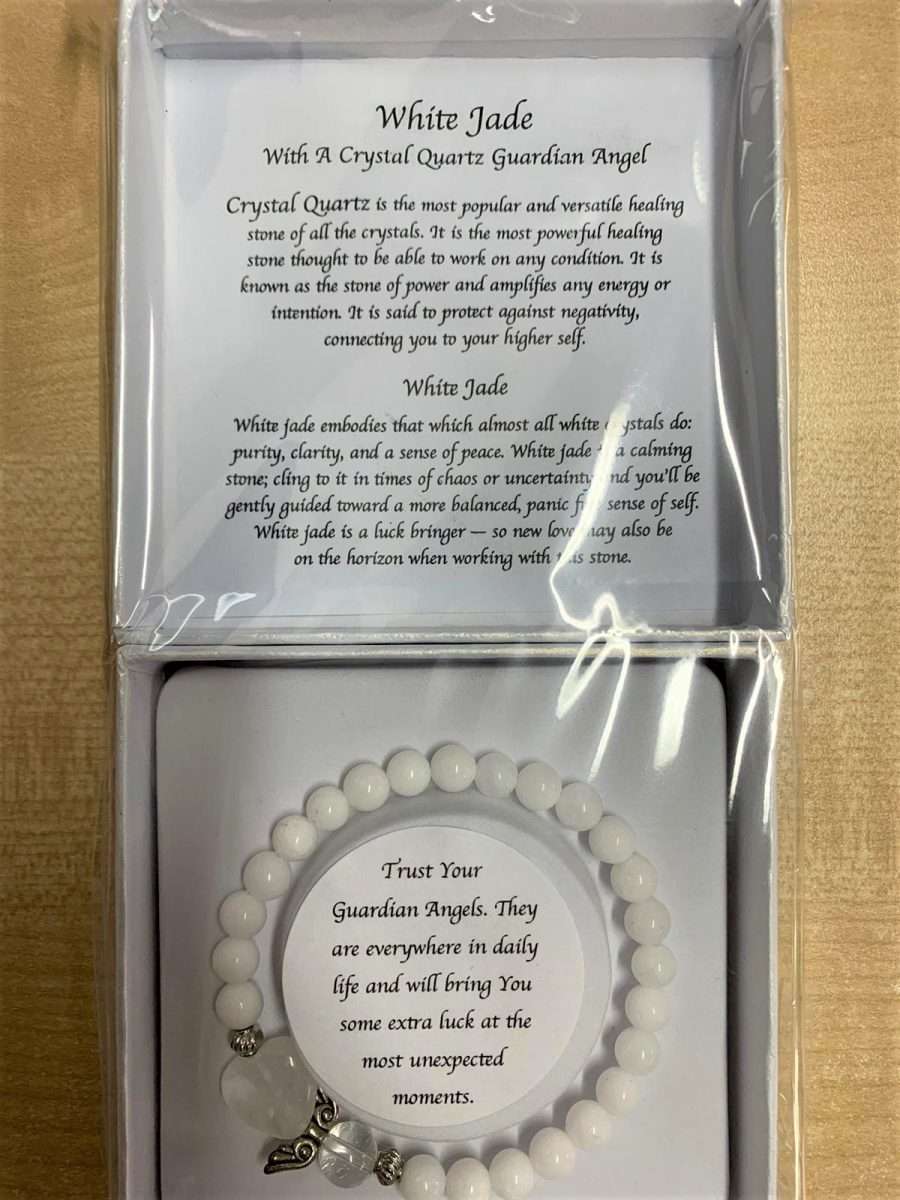 White Jade Crystal Heart Guardian Angel Bracelet