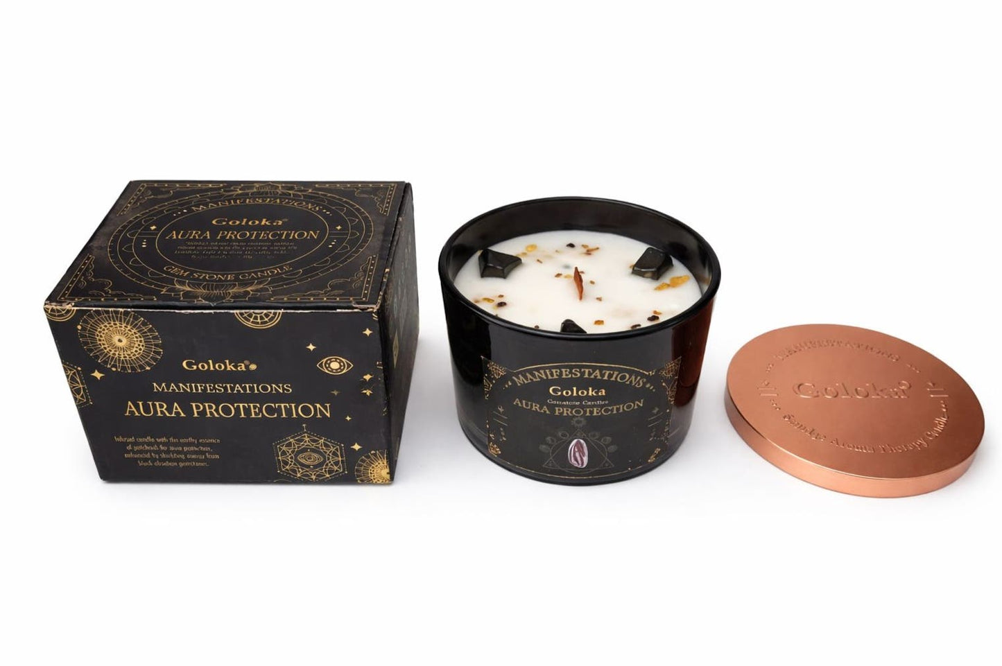 Goloka Aura Protection Gemstone Candle Black Obsidian Patchouli