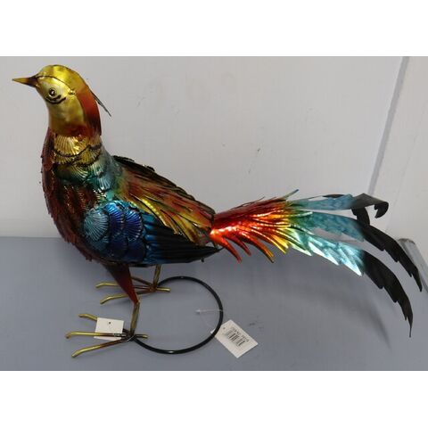 Metal Pheseant Garden Ornament Blue Tail Feather
