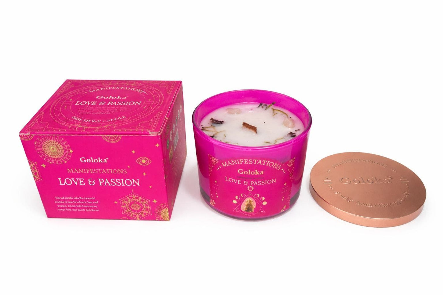 Goloka Love Passion Gemstone Candle Rose Quartz Rose