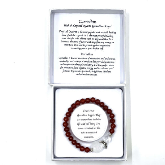 Carnelian Crystal Heart Guardian Angel Bracelet - GAB5 - 1st Stop Marshall's Health Shop, Gift Shop! - Heath and Natural Therapy New Brighton Christchurch - Naturopath