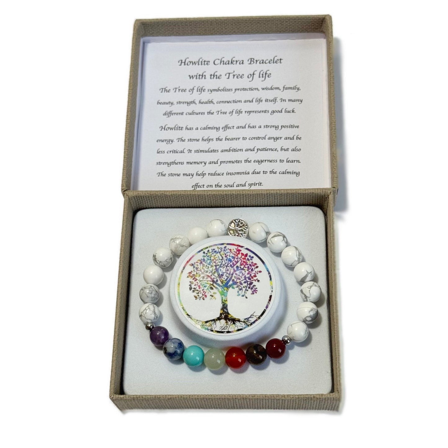 Chakra Bracelet White Howlite & Tree of Life Bead - 1st Stop Marshall's Health Shop, Gift Shop! - Heath and Natural Therapy New Brighton Christchurch - Naturopath