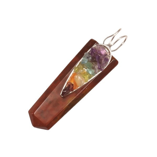 Bloodstone Flat 7 Chakra Chip Pendant