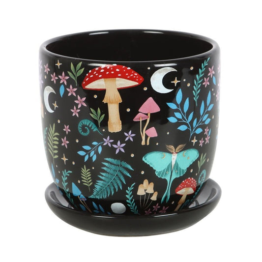 Dark Forest Print Ceramic Plant Pot with Saucer - MarshallsHealthShop