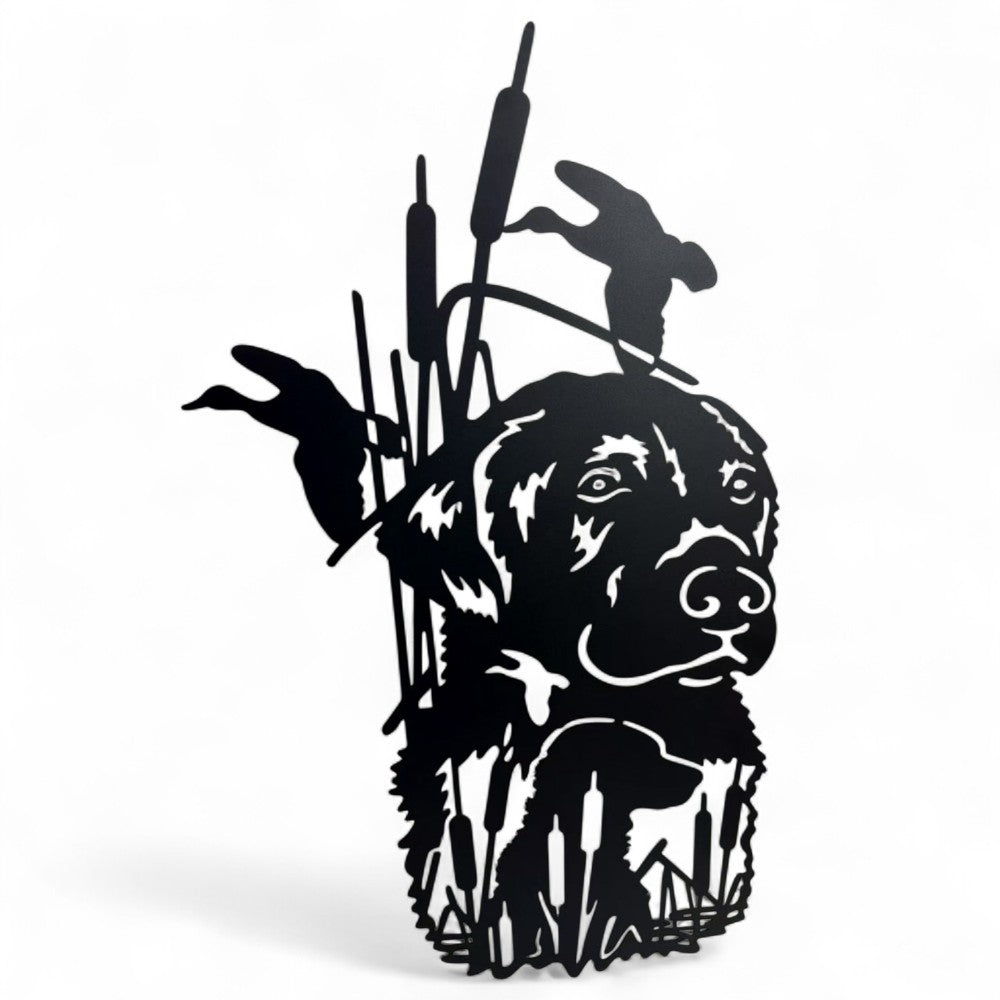 Wall Art - Steel - Duck Hunter Companion
H:80cm - Labrador retriever in a marsh or wetland setting, surrounded by cattails and flying ducks-definitely evoking a strong outdoor, hunting, and nature vibe. Made from steel coated in a black paint finish. Suitable for indoor and outdoor use.
SKU: GKWA11