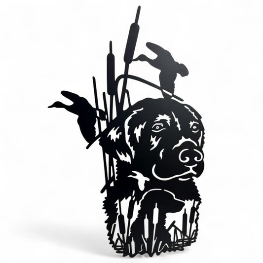 Wall Art - Steel - Duck Hunter Companion
H:80cm - Labrador retriever in a marsh or wetland setting, surrounded by cattails and flying ducks-definitely evoking a strong outdoor, hunting, and nature vibe. Made from steel coated in a black paint finish. Suitable for indoor and outdoor use.
SKU: GKWA11