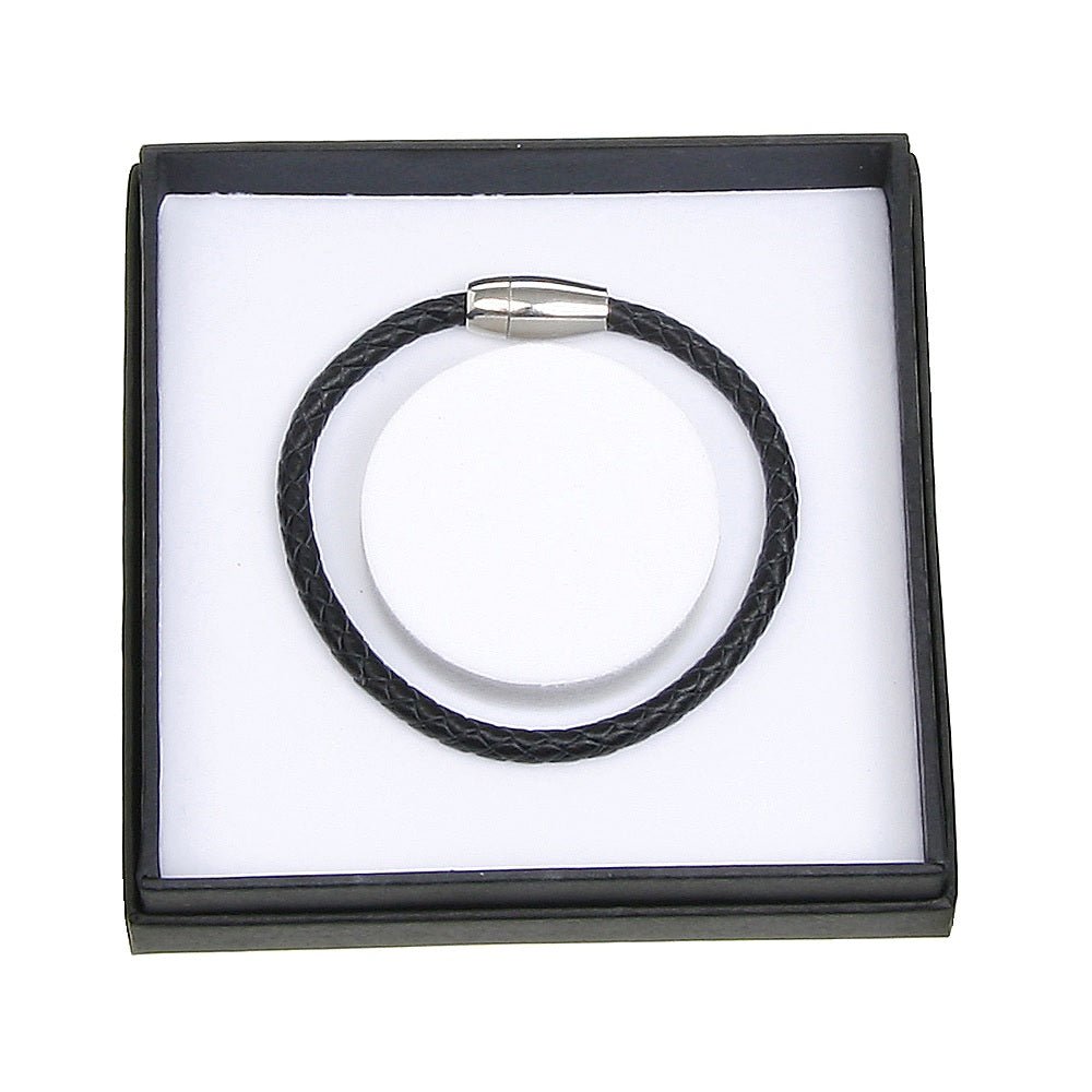 Equilibrium Men Leather Black Bracelet - MarshallsHealthShop
