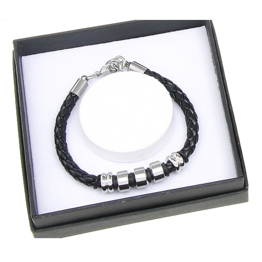 Equilibrium Men Plaited Leather Black Bracelet - MarshallsHealthShop