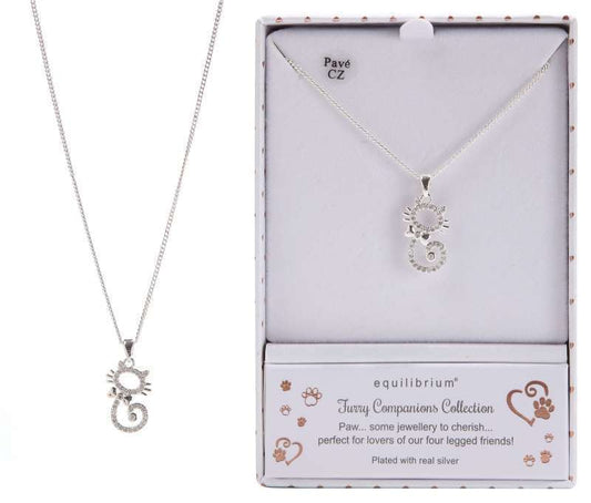 Equilibrium Modern Silver Plated Cat Necklace - MarshallsHealthShop