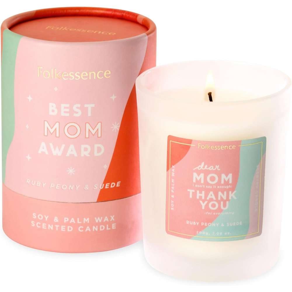 Folkessence Candle - Best Mom Award - Ruby Peony & Suede - MarshallsHealthShop