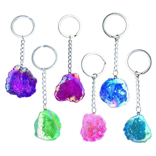 Gemstone Aura Quartz Geode Keychain - MarshallsHealthShop