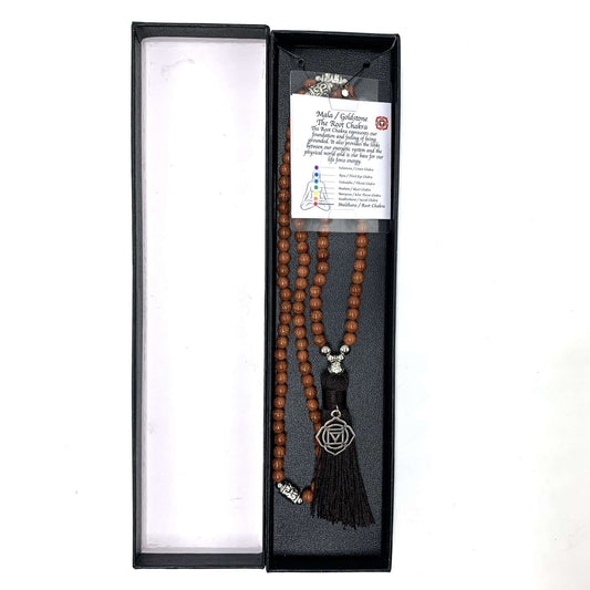 Goldstone Mala Beads With Root Chakra Beads - MarshallsHealthShop