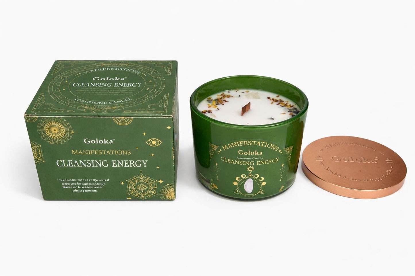 Goloka Cleansing Energy Gemstone Candle Selenite White Sage - 1st Stop Marshall's Health Shop, Gift Shop! - Heath and Natural Therapy New Brighton Christchurch - Naturopath