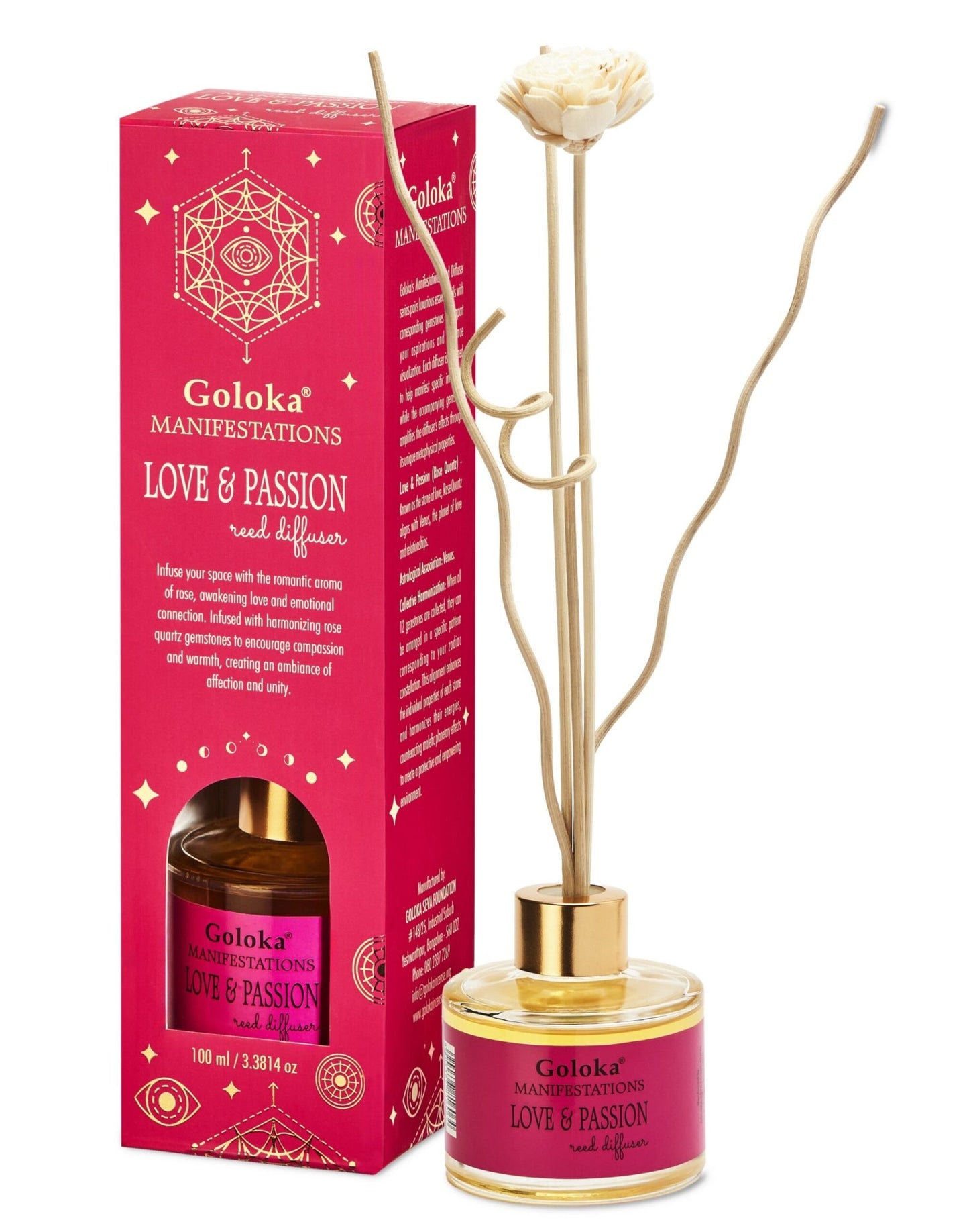 Goloka Love Passion Rose Rose Quartz Reed Diffuser - 1st Stop Marshall's Health Shop, Gift Shop! - Heath and Natural Therapy New Brighton Christchurch - Naturopath