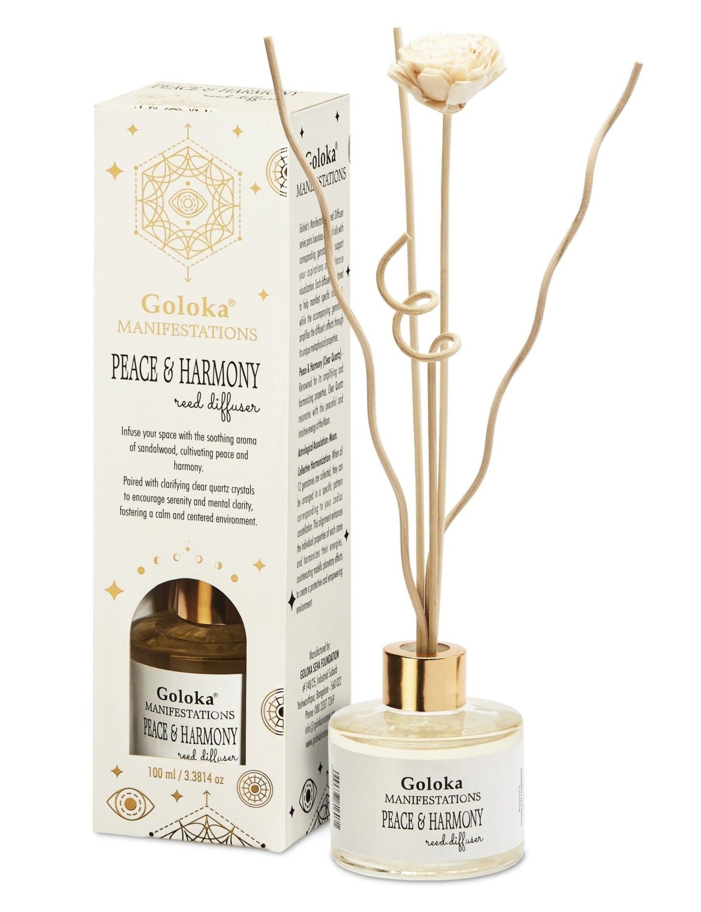 Goloka Peace Harmony Sandalwood Clear Quartz Reed Diffuser - 1st Stop Marshall's Health Shop, Gift Shop! - Heath and Natural Therapy New Brighton Christchurch - Naturopath