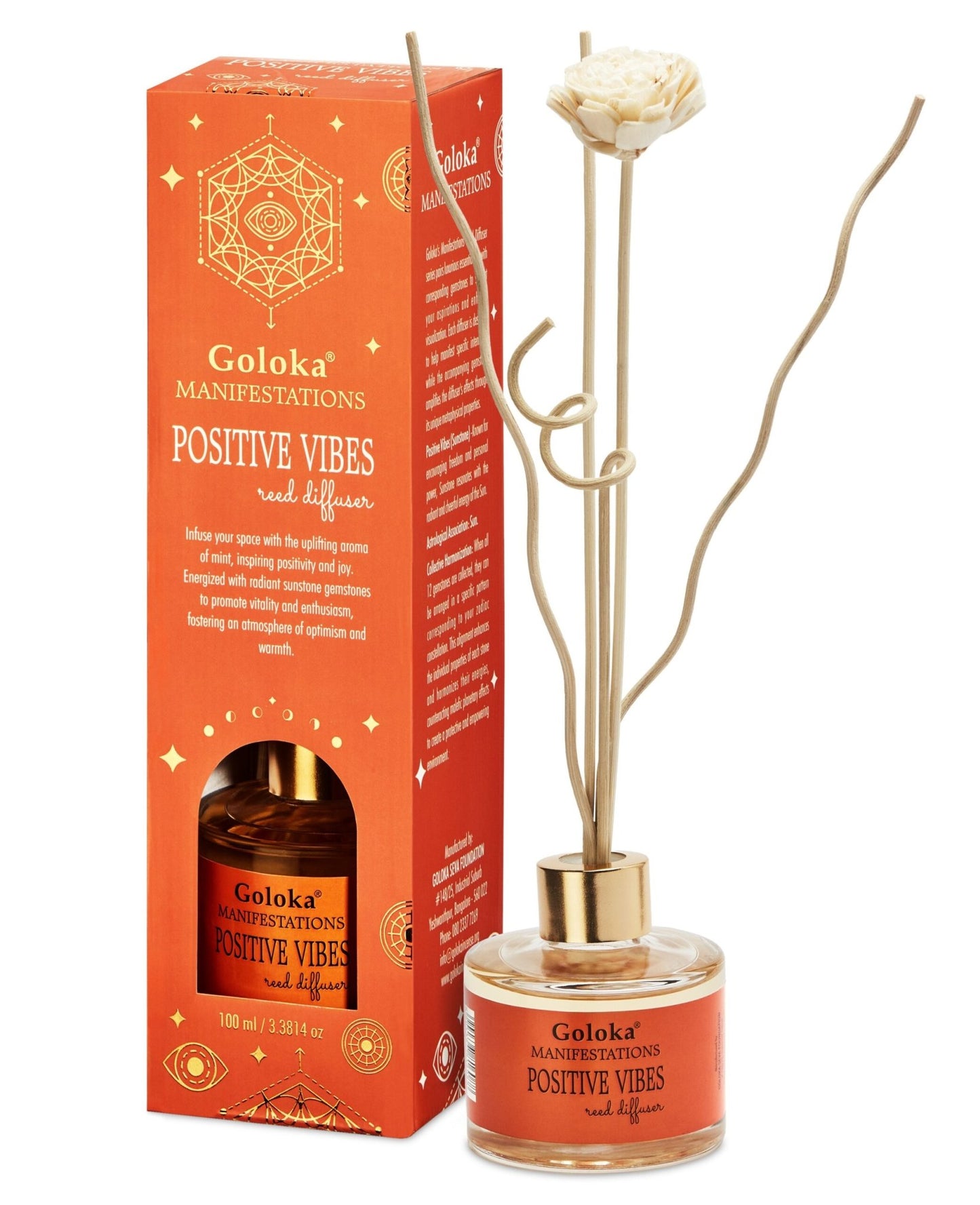 Goloka Positive Vibes Mint Sunstone Reed Diffuser - 1st Stop Marshall's Health Shop, Gift Shop! - Heath and Natural Therapy New Brighton Christchurch - Naturopath