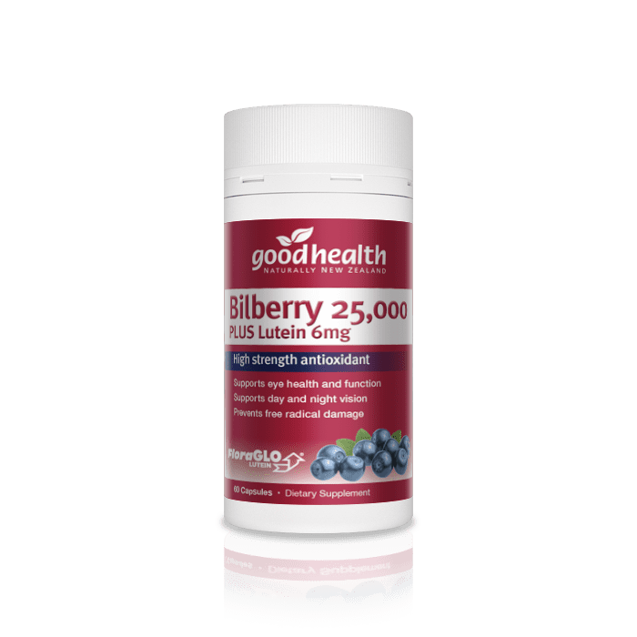 Good Health Bilberry 25,000mg PLUS Lutein 6mg 60 Capsules - 1st Stop Marshall's Health Shop, Gift Shop! - Heath and Natural Therapy New Brighton Christchurch - Naturopath