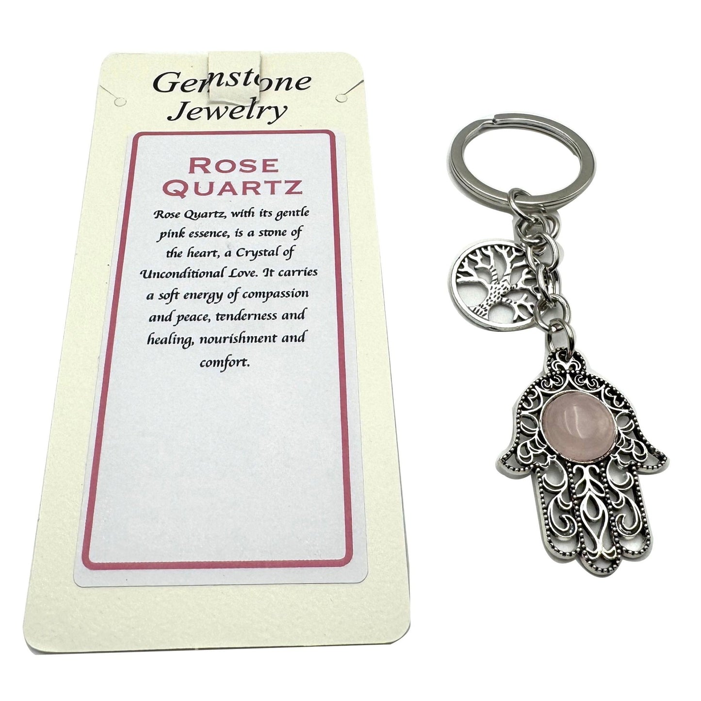 Keyring Hamsa Rose Quartz - MarshallsHealthShop