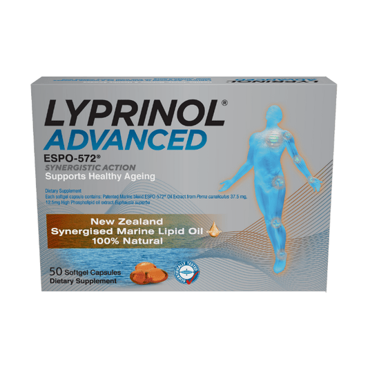 Lyprinol Advanced Marine Lipid Joint Health 50 Veg Caps Lyprinol Advanced supports healthy ageing HEALTH BENEFITS: Lyprinol Advanced supports: Joint mobility and function Helps support healthy airways and breathing passages Rich in omega-3s essential for general well-being