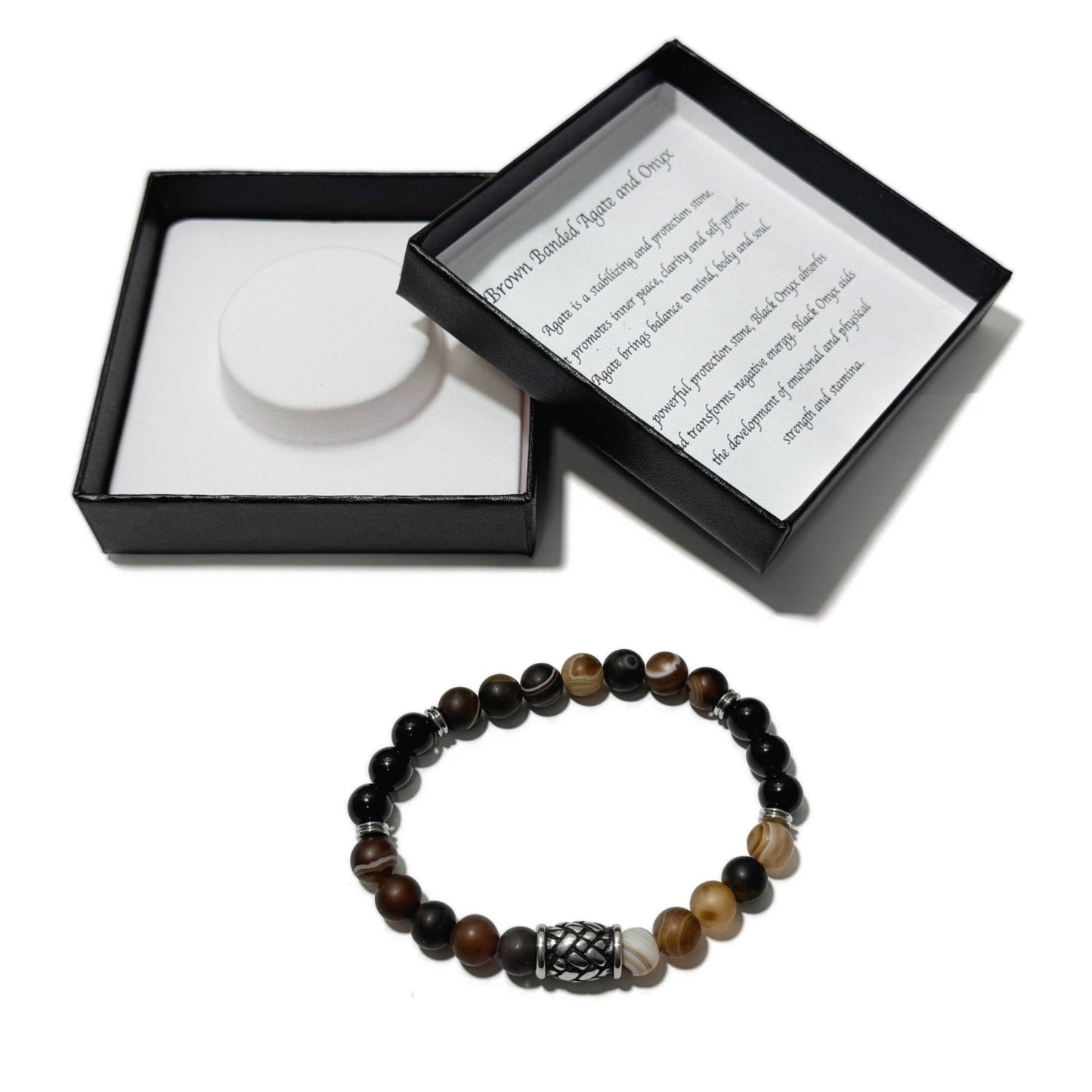 Men's Bracelet Matte Brown Banded Agate Onyx & Hemp Knot Bucket Bead - 1st Stop Marshall's Health Shop, Gift Shop! - Heath and Natural Therapy New Brighton Christchurch - Naturopath