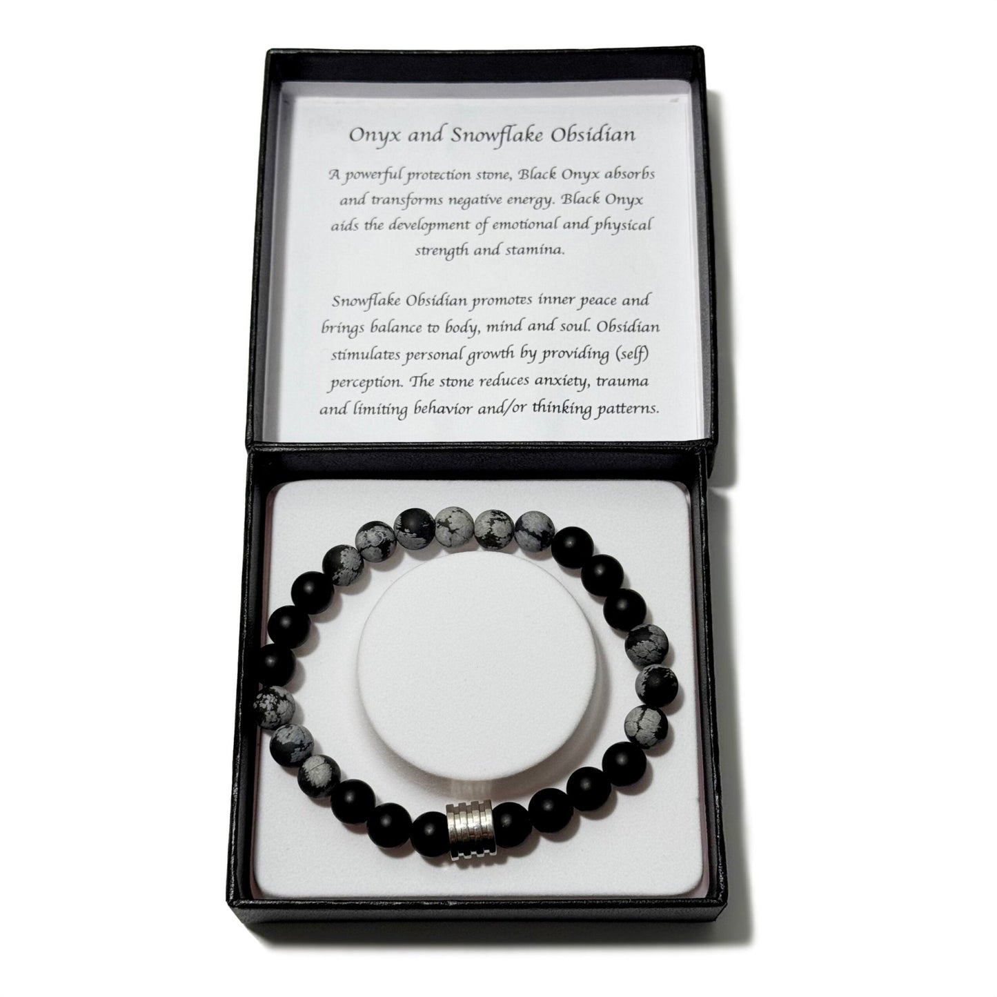 Men's Bracelet Matte Onyx Matte Snowflake Obsidian 4 Ring Bead - 1st Stop Marshall's Health Shop, Gift Shop! - Heath and Natural Therapy New Brighton Christchurch - Naturopath