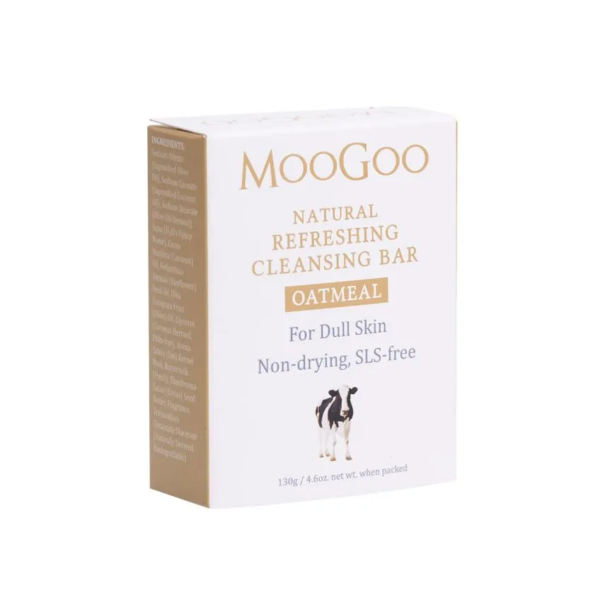 MooGoo Refreshing Cleaning Bar 130g Oatmeal The finely ground oatmeal in this soap helps exfoliate the skin, and Honey is a natural antiseptic and has been shown to assist skin repair. All of this is in a Buttermilk base. It just so happens that it smells like a healthy breakfast.