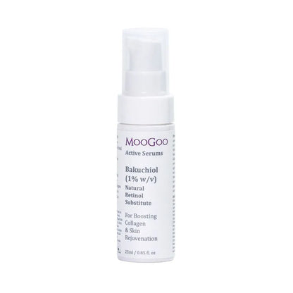 MooGoo Active Serum Bakuchiol 25ml Bakuchiol (1% w/v) Natural Retinol Substitute Active Serum 25ml  Retinol (Vitamin A) has been a fan fave among skincare aficionados for years now and the hype is real. Retinoids work by prompting surface skin cells to turn over and die rapidly, making way for new cell growth underneath