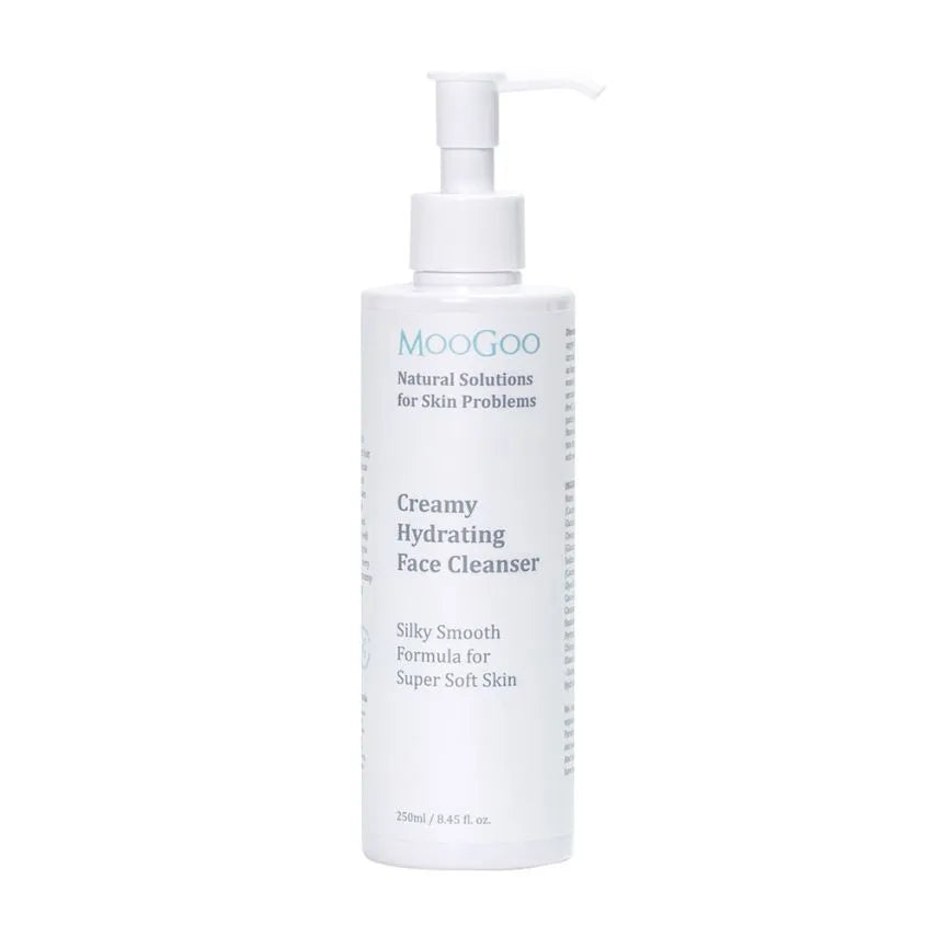 MooGoo Creamy Hydrating Facial Cleanser 250ml The face is what we present to the world, so we like to put our best foot forward. This natural cleanser is made with a combination of 4 coconut and glucose based cleansers, which makes it more gentle than using just 1