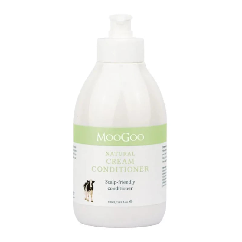 MooGoo Cream Conditioner 500ml, 1l, 2.5l Refill Our Cream Conditioner is one of our most popular products. It was made to complement our Milk Shampoo that was originally made for a family member who had a scalp so itchy they went to bed with olive oil on their scalp and cling wrap around their head. While shampoo cleans the hair and scalp, we feel it?s important to follow it with a natural conditioner that doesn?t coat or irritate the scalp.