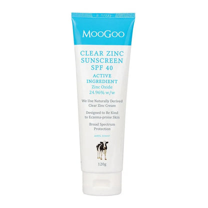 MooGoo Clear Zinc Sunscreen SPF 40 200g We wish making a good sunscreen using only Zinc as the active was as easy as putting Zinc into a moisturiser; but it’s not. Developing a sunscreen with broad-spectrum sun protection using only Zinc, without being too greasy is very complicated. The cream needs to be stable, provide a good reflective film, be naturally preserved etc. All of these things took us 4 years of work to achieve.