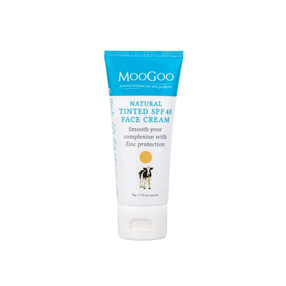 MooGoo Tinted SPF 40 Face Cream 50g S-MOOth out your complexion with Broad Spectrum protection! This natural cream is perfect for anyone who needs a way to smooth out their skin tone in harsh sunlight whilst protecting their skin with broad spectrum SPF 40. We use Zinc Oxide for sun protection as it acts as a physical barrier on the skin reflecting UVA ad UVB rays away from the skin.