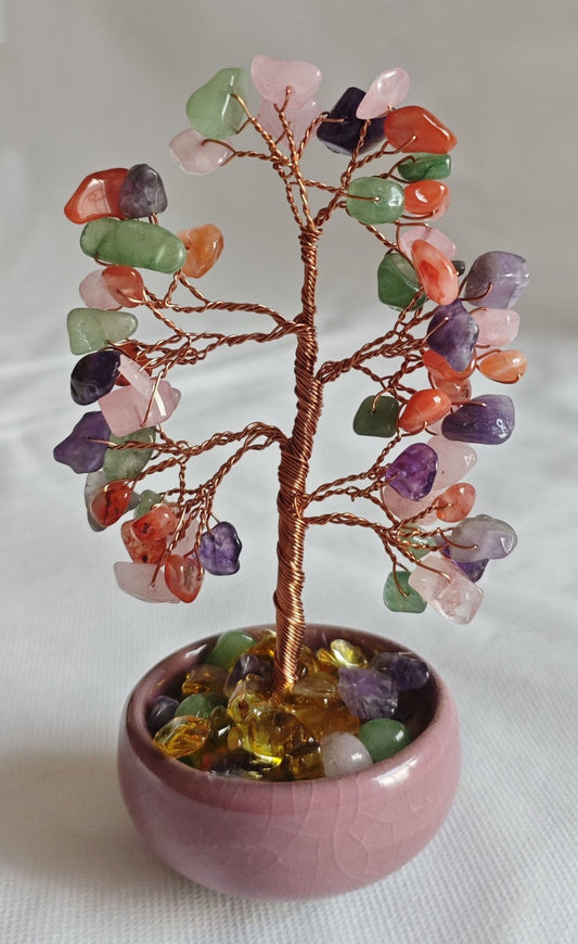 Mixed Stone Gemstone Tree Ceramic Base - MarshallsHealthShop