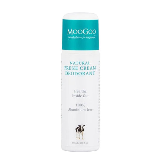 MooGoo Fresh Cream Deodorant Lemon Myrtle 115ml Most antiperspirants work by clogging pores with Aluminium salts. Aluminium in our armpits? No thanks. We feel that aluminium belongs in our roofs, not under our arms! Our formula works by allowing perspiration (which is odourless) and controlling odour causing bacteria. No bacteria, no smell.