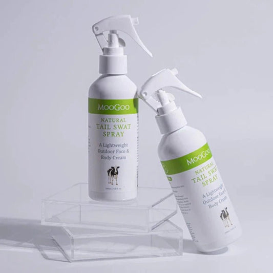 MooGoo Tail Swat Body Spray 200 ml MooGoo Tail Swat Outdoor Body Roll-On and/or Spray is a natural formula without synthetic ingredients. Gentle enough for children and babies, and can be applied liberally all over, even to the face area, and reapplied as often as needed without worry. Suitable for all ages and skin types, including sensitive skin.